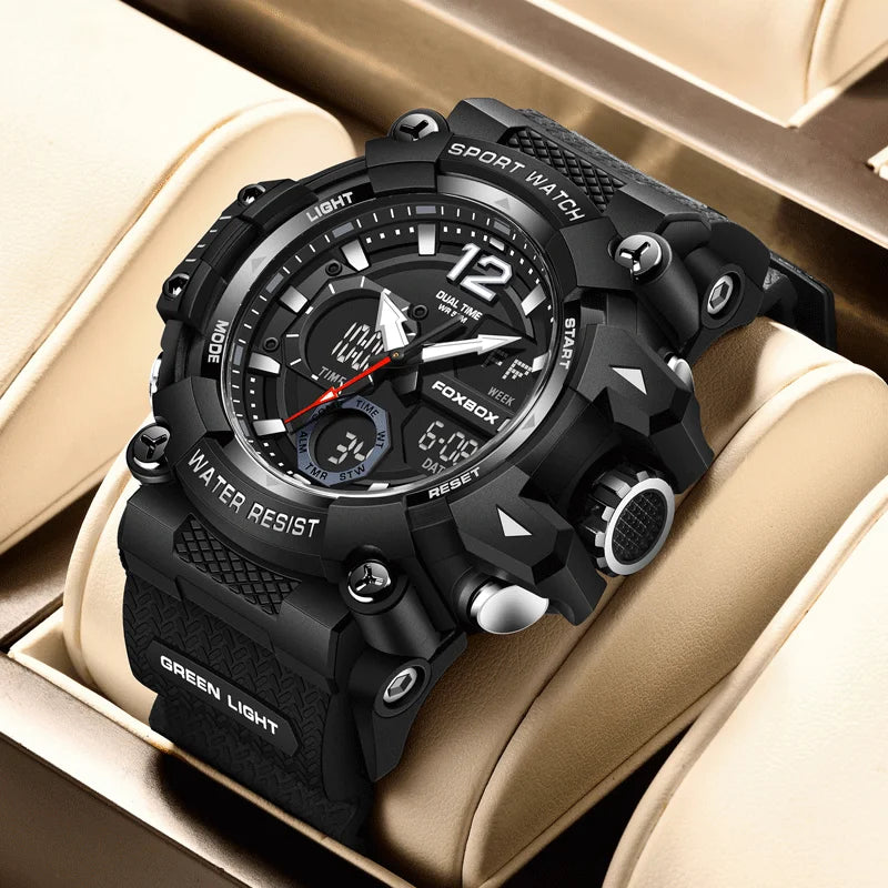 Relojes de pulsera para hombre con pantalla LED de lujo FOXBOX, deportivos, luminosos, impermeables, militares, de cuarzo, para hombre, Relogios Masculino + Caja