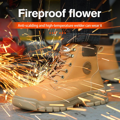 Botas de seguridad de caña alta para hombre, zapatos de seguridad impermeables con punta de acero, zapatos de soldador para construcción, zapatos de trabajo protectores, talla 47 48