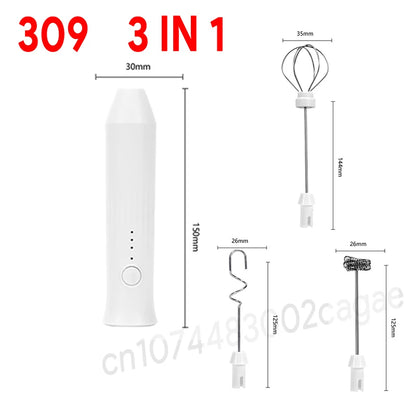 Espumador de leche eléctrico + batidor de huevos inalámbrico con carga tipo C, 3 velocidades, miniespumador de mano, batidor de café, herramientas de cocina