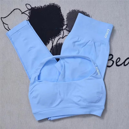 Conjunto de 2 piezas de yoga para mujer, leggings de cintura alta sin costuras, sujetador deportivo, ropa de entrenamiento, ropa deportiva para correr