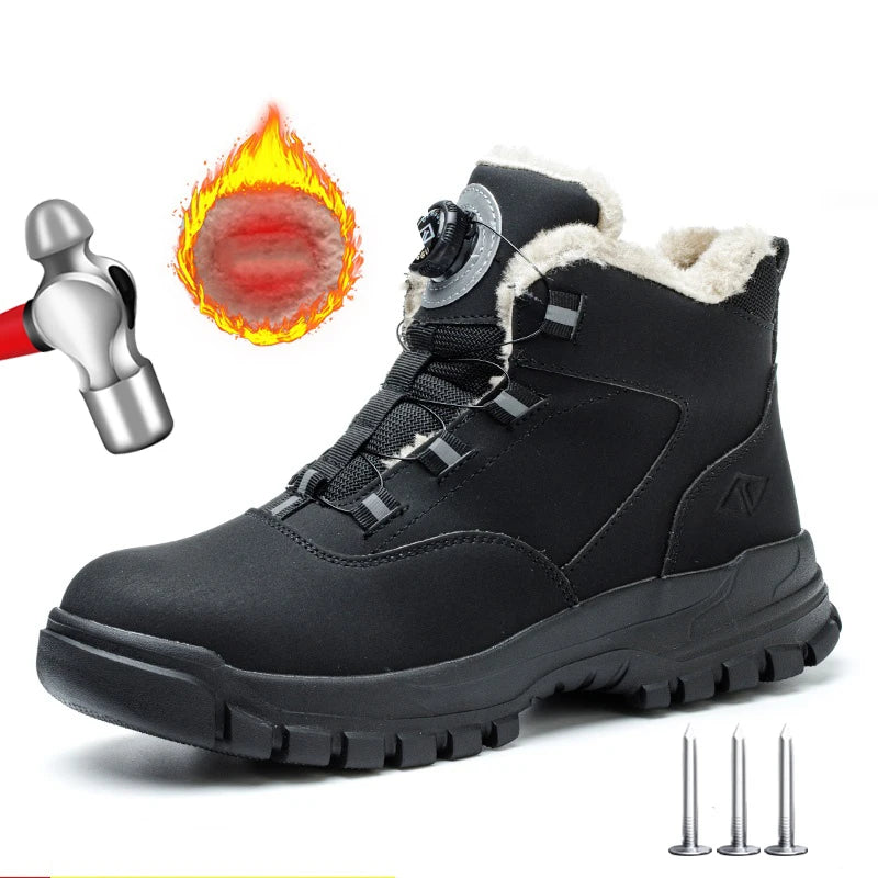 Zapatos de seguridad con botones giratorios para hombre, botas de trabajo impermeables, antigolpes, antipinchazos, protectores, ligeros, para otoño e invierno.