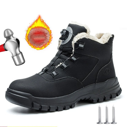 Zapatos de seguridad con botones giratorios para hombre, botas de trabajo impermeables, antigolpes, antipinchazos, protectores, ligeros, para otoño e invierno.
