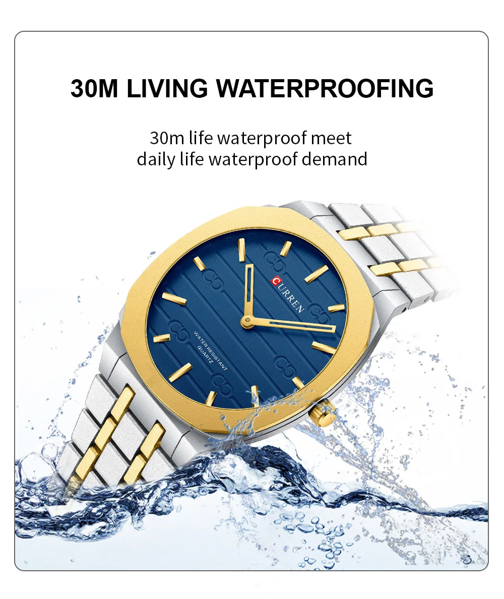 Reloj de cuarzo fino de la marca de moda CURREN, relojes de pulsera sencillos y personalizados con esfera de 38 mm resistente al agua