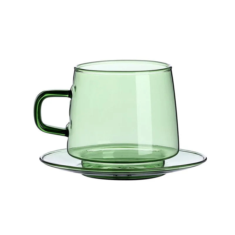 Taza de vidrio coloreada de 350 ml, resistente al calor, color ámbar, azul y verde, apilable, para café, té, 1 unidad