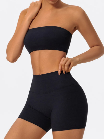 Conjunto deportivo de dos piezas Ctenkevet para mujer: incluye sujetador sin tirantes, top corto y ropa de gimnasio.