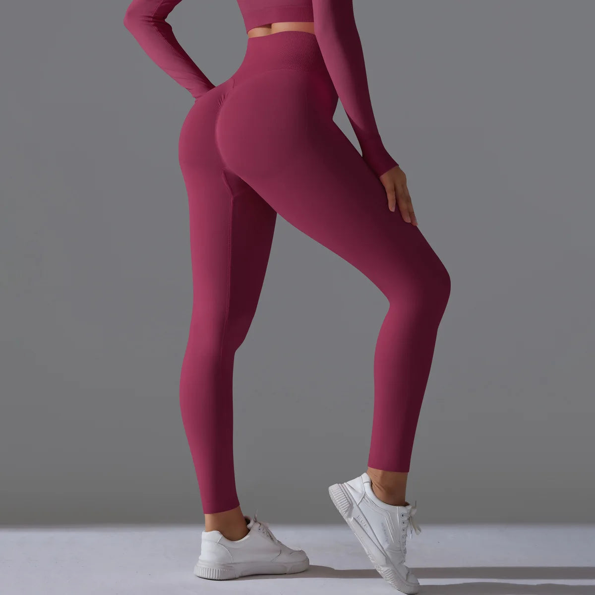Leggings deportivos de yoga para mujer, sin costuras, cintura alta, elásticos, color sólido, para gimnasio, correr, secado rápido, realce y efecto moldeador.