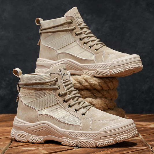 Botas tácticas de entrenamiento al aire libre para hombre, zapatos de caña alta para el desierto, zapatos de camuflaje para escalada y senderismo, botines de plataforma de lona para hombre.