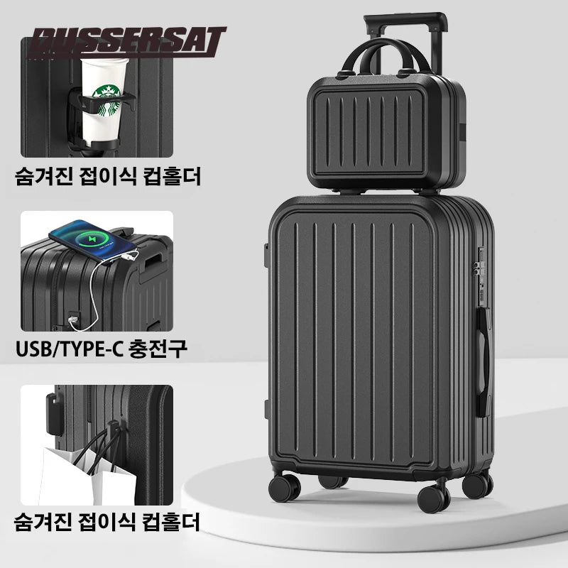 Maleta de 20, 22, 24, 26 y 28 pulgadas con ruedas y portavasos, ideal para viajes de negocios.