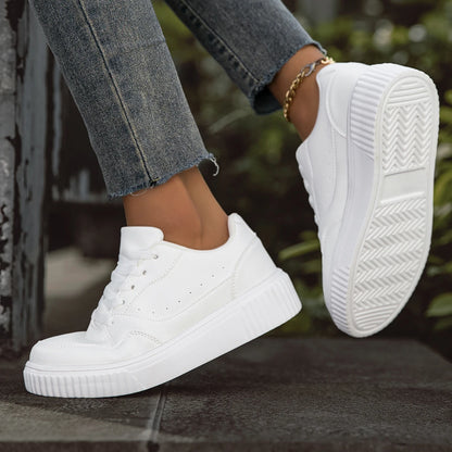 Zapatos de mujer ligeros y transpirables, planos blancos, para fiesta, informales, deportivos, para correr, a la moda, para oficina, con cordones.