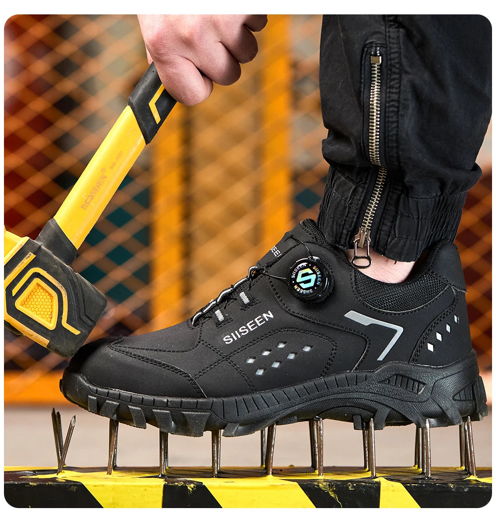 Botas de seguridad con puntera de acero para hombre - Calzado de trabajo resistente a perforaciones, antideslizante y duradero para la construcción y uso industrial en exteriores.