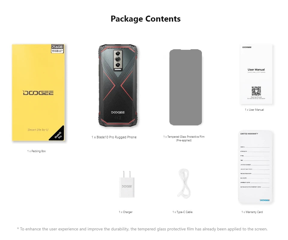 DOOGEE Blade 10 Pro (2024), teléfono móvil resistente con Android 14, 16 GB de almacenamiento + 256 GB (2 TB), pantalla HD+ de 6,56 pulgadas, batería de 5150 mAh.