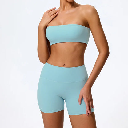 Conjunto deportivo de dos piezas Ctenkevet para mujer: incluye sujetador sin tirantes, top corto y ropa de gimnasio.
