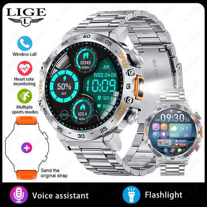 Nuevo reloj inteligente militar para hombre, pantalla AMOLED HD de 360*360, resistente al agua, con linterna LED, deportivo, para Android e iOS.