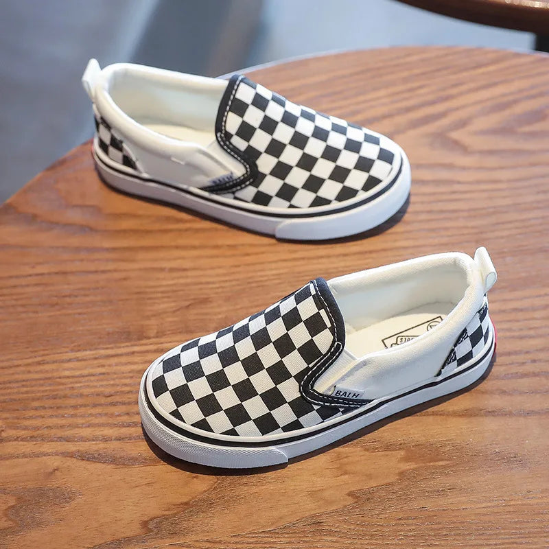 Zapatos para niños con estribo de un solo pie, zapatos de lona para niños, zapatos de verano para niños, zapatos con placa a cuadros, zapatos de tela para niñas pequeñas.