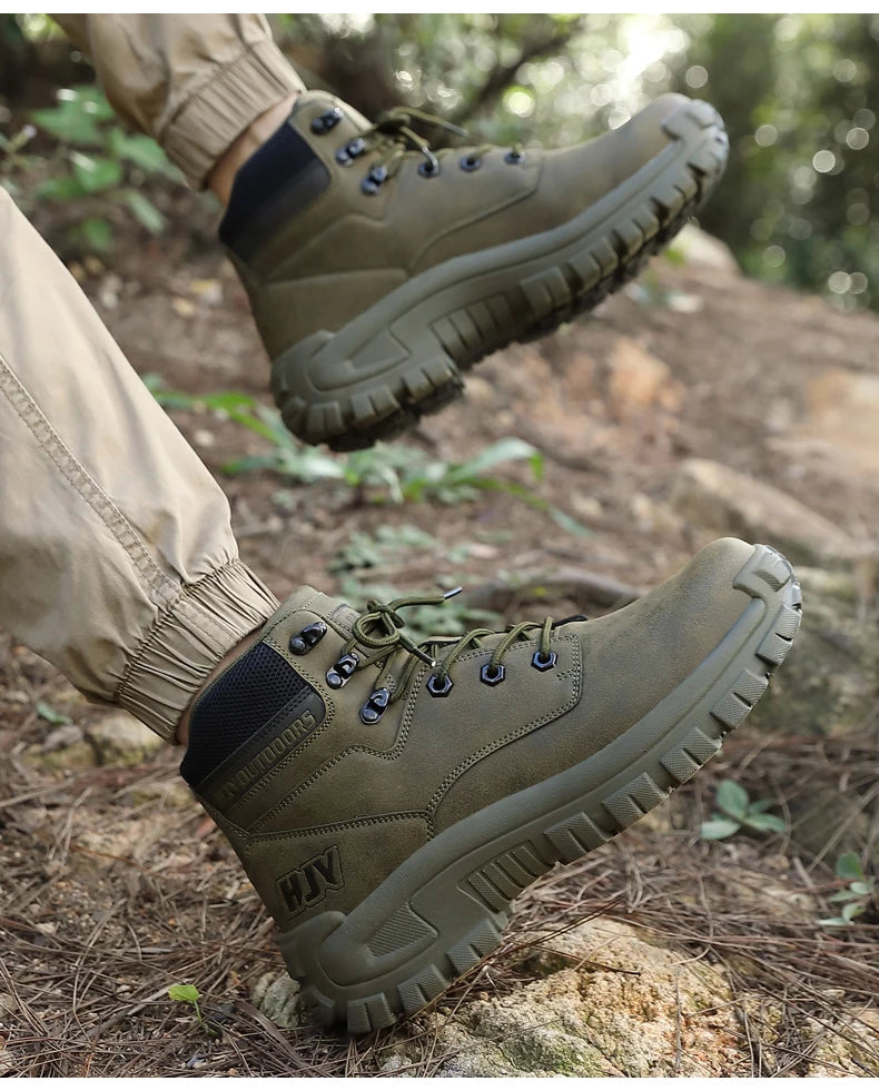 Botas altas de cuero para hombre, transpirables, para combate en el desierto, para exteriores, antideslizantes, para senderismo, motociclistas, botines de trabajo