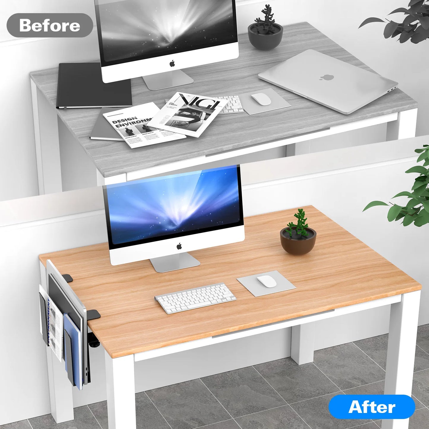 Mesa auxiliar con soporte para portátil, organizador de escritorio para iPad y tablet, ideal para oficina y hogar.