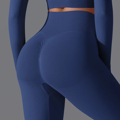 Leggings deportivos de yoga para mujer, sin costuras, cintura alta, elásticos, color sólido, para gimnasio, correr, secado rápido, realce y efecto moldeador.