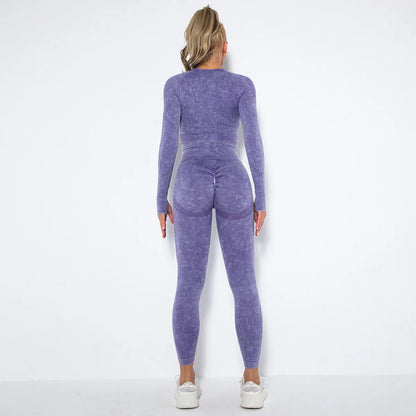 Conjunto de gimnasio con top corto sin costuras para mujer, conjunto de entrenamiento de yoga, ropa deportiva, leggings push up, chándal