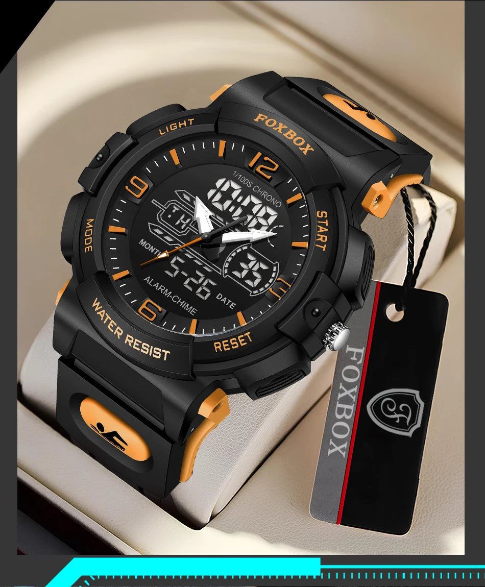 Relojes LIGE nuevos para hombre, 50 m resistentes al agua, reloj con alarma, reloj hombre, pantalla LCD dual, reloj de pulsera de cuarzo, deportivo militar, para hombre.