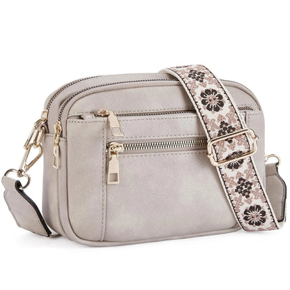 Bolso bandolera multifuncional con cremallera y bloques de colores, de piel sintética, tipo cartera de un solo hombro, con correa ajustable para el hombro.