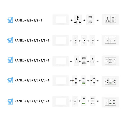 Enchufe de pared USB inteligente tipo C de 20 W con carga rápida para Italia, Chile y México; panel de interruptor de luz eléctrico de Brasil con toma USB-C universal.