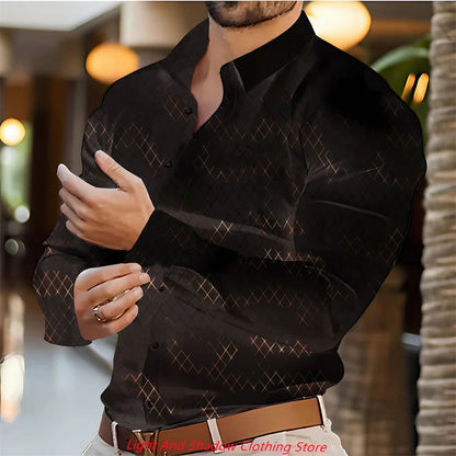 Camisa informal de hombre con estampado de cuadros, abotonada, ideal para vacaciones en Hawái. Manga larga, cuello alto, perfecta para primavera y otoño.