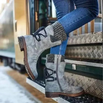 Botas de invierno a media pantorrilla para mujer, zapatos de invierno, botas de nieve a la moda para mujer, botas altas de gamuza cálidas 2025