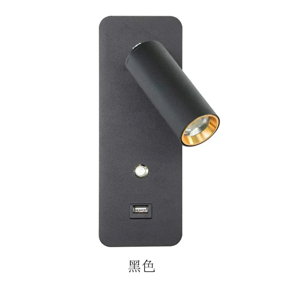 Lámpara de pared LED, luz de lectura, dormitorio, teléfono, carga inalámbrica, carga USB, luces de pared giratorias, lámpara de lado para sala de estar