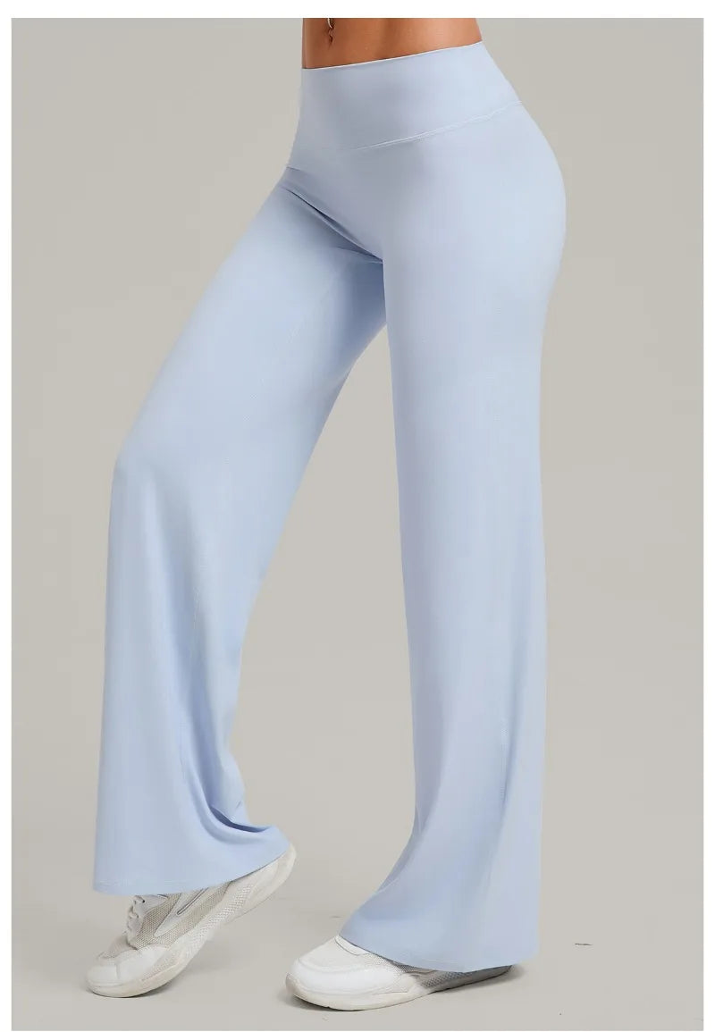 Pantalones de yoga rectos de pierna ancha para mujer, nuevos pantalones de pilates, pantalones deportivos ajustados que realzan la cadera, pantalones casuales para correr al aire libre, pantalones de fitness.