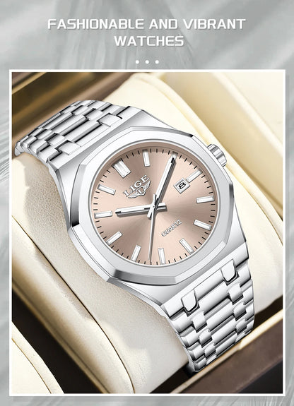 Reloj para hombre LIGE, resistente al agua, de acero inoxidable, luminoso, de negocios, de cuarzo, de moda, con calendario