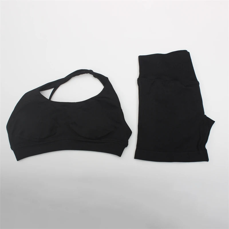 Women's Electric Blue Blossom High Stretch Top Sports Bra Shorts Set Comfortable Gym Workout Yoga Active Wear Impact Outfit