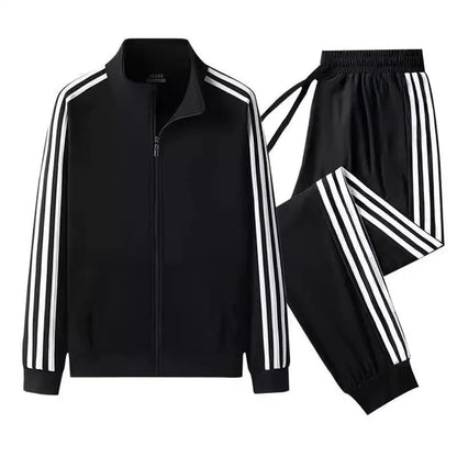 Conjunto de ropa deportiva informal para hombre, primavera y otoño, cárdigan abierto de tres rayas finas, sudadera con capucha y pantalones, conjunto ligero para hombre
