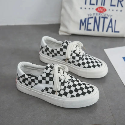 Zapatos vintage de lona para mujer, estilo nuevo, con cintura floreada, estilo tablero de ajedrez, caña baja, para hombre y mujer, venta al por mayor, de cuero y goma.