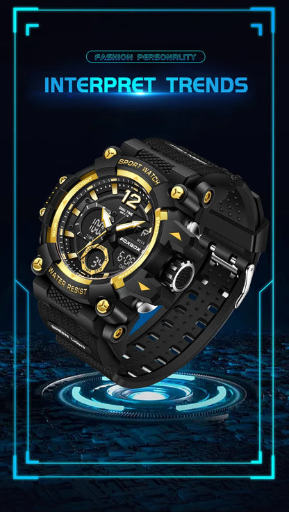 Relojes de pulsera para hombre con pantalla LED de lujo FOXBOX, deportivos, luminosos, impermeables, militares, de cuarzo, para hombre, Relogios Masculino + Caja