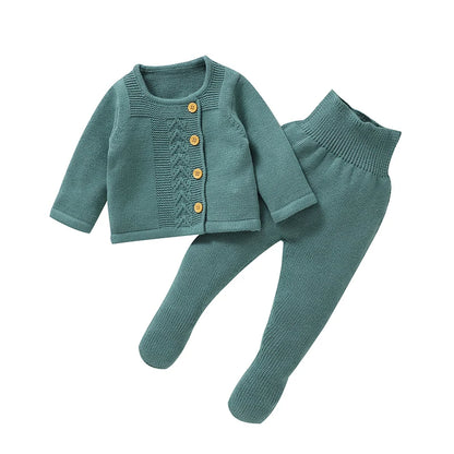Conjunto de ropa para bebé recién nacido, jersey de manga larga, pantalones, 2 piezas, moda, sólido, cálido, suéter infantil, pantalones, leggings, otoño