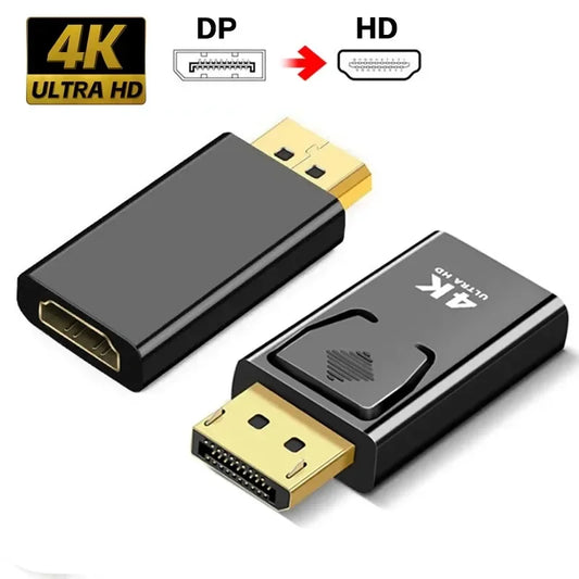 Adaptador DisplayPort a HDMI 4K, convertidor DP a HDMI, conectores chapados en oro, sincronización de audio y vídeo para PC, portátil, PS5 y monitor.