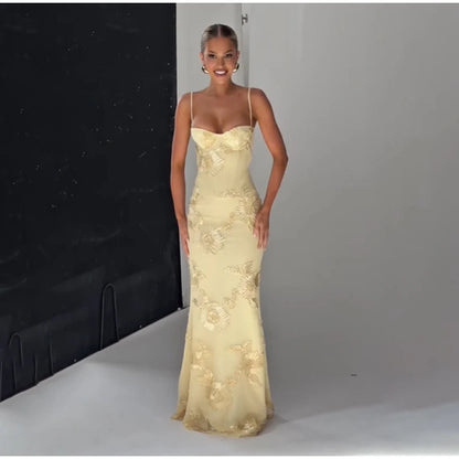 Women Flower Printed Sling Long Dresses Sleeveless Off Shoulder Floor Length Backless Maxi Dress Lady Elegant Chic Party Robe