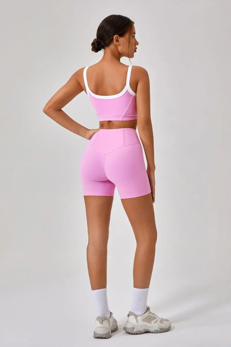 Conjunto deportivo de yoga de verano de 2 piezas con retazos y leggings de cintura alta con abertura para mujer, conjunto de entrenamiento de fitness, chándal deportivo para mujer