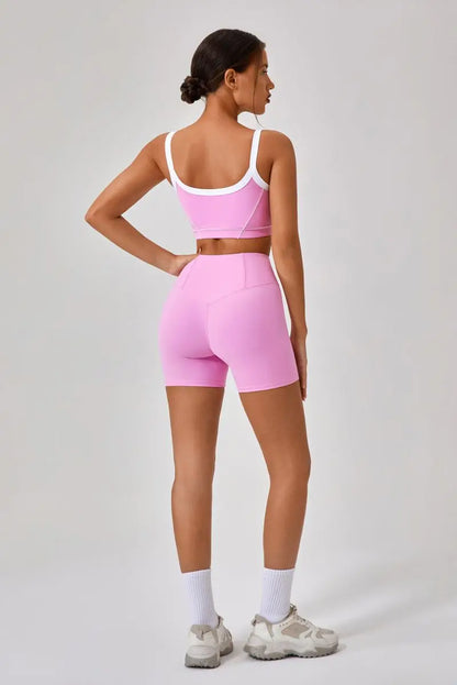 Conjunto deportivo de yoga de verano de 2 piezas con retazos y leggings de cintura alta con abertura para mujer, conjunto de entrenamiento de fitness, chándal deportivo para mujer