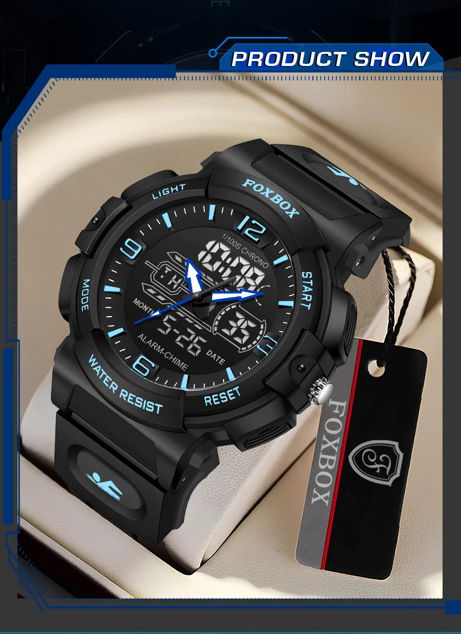 LIGE-Reloj de pulsera deportivo militar para hombre, nuevo, resistente al agua hasta 50 m, con alarma y pantalla LCD dual, de cuarzo