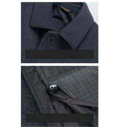 2025 Winter Men Wool Blend Overcoat Mid Length Double Faced Thick Warm Coat Detachable Goose Down Inner Premium TrenchCoat