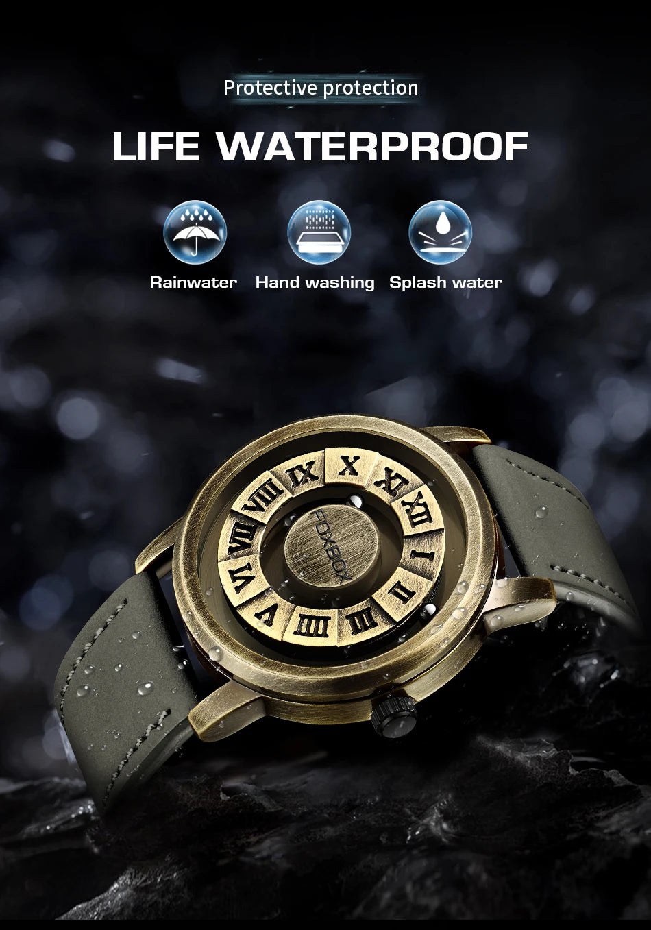 Reloj de cuarzo para hombre FOXBOX, moda, personalidad, creativo, con bola de hierro giratoria, puntero magnético, resistente al agua, para hombre, regalo + caja.