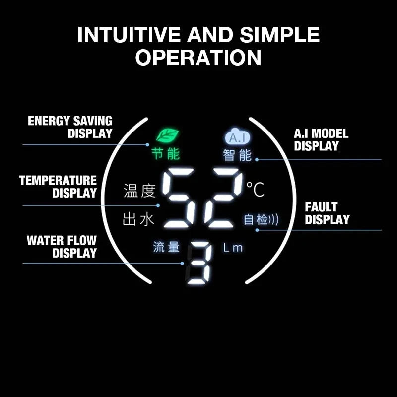 Calentador de agua instantáneo inteligente de pared con ducha eléctrica sin tanque y calentamiento rápido. Termostato para baño y cocina. 110V/220V