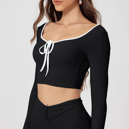 Conjunto de yoga para mujer: camiseta de manga larga, ropa deportiva, top corto, leggings de cintura alta y conjunto deportivo.