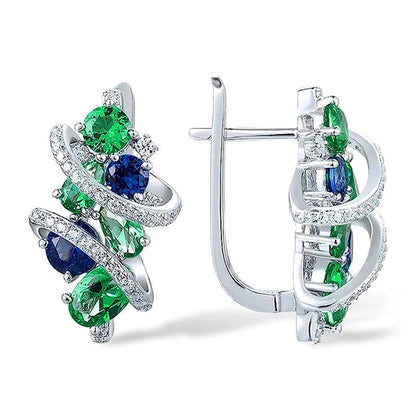 Pendientes de aro Huitan con circonita cúbica verde/azul para mujer, elegantes, para novias, bodas y fiestas, joyería de moda.