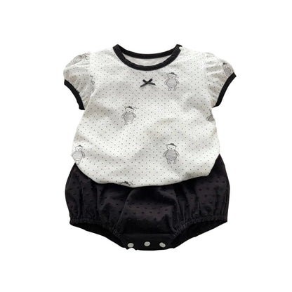 Ropa de bebé 2025, verano, para niñas de 1 a 3 años, conjunto informal de manga corta con dibujos animados para exteriores, conjunto fino de dos piezas