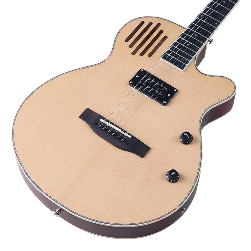 Guitarra acústica eléctrica de 40 pulgadas, cuerpo fino de 6 cuerdas, guitarra folk de buena calidad artesanal.
