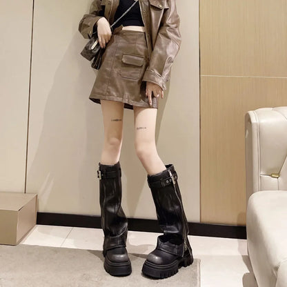 Botas de media caña para mujer de la marca Desinger Knight, con plataforma de tacón alto grueso, estilo punk, estilo motociclista, estilo gótico, para la calle.