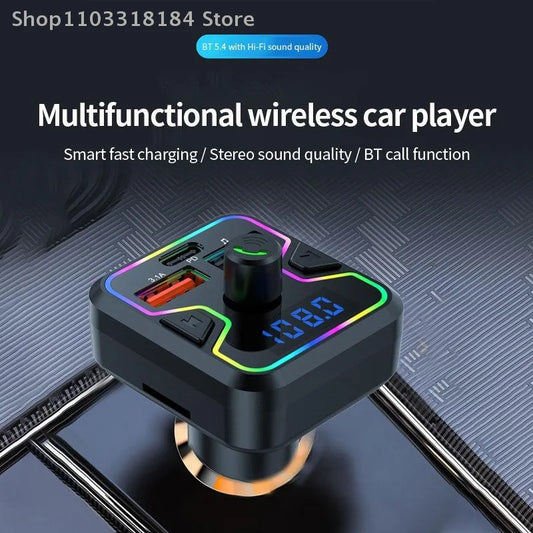 Transmisor FM Bluetooth 5.3, receptor inalámbrico, reproductor MP3, cargador de coche, carga rápida USB PD, adaptador de kit manos libres para coche