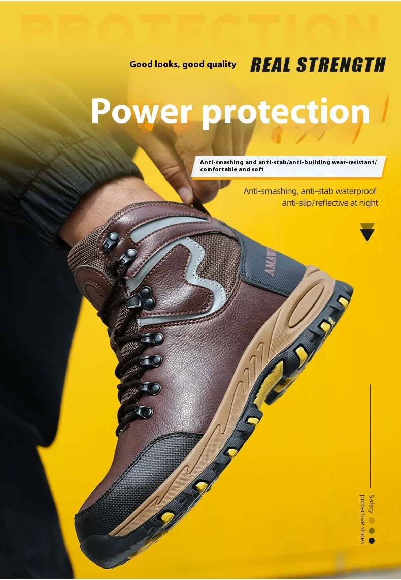 Zapatos de seguridad de caña alta para hombre, zapatos de trabajo con puntera de acero, botas de seguridad para hombre y mujer, botas de trabajo antideslizantes, impermeables e indestructibles.